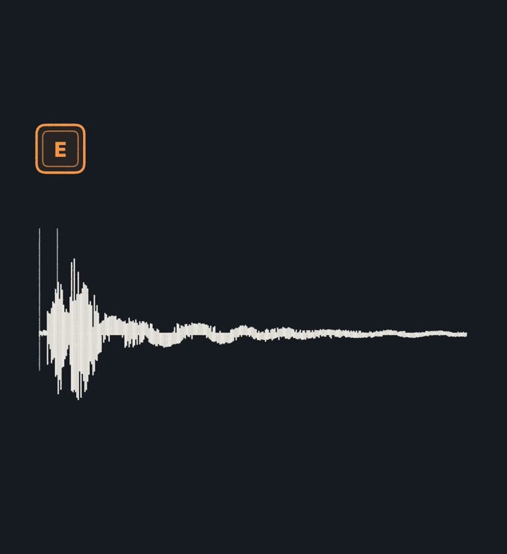 One key press recorded as a sound wave, cut into tiny slices